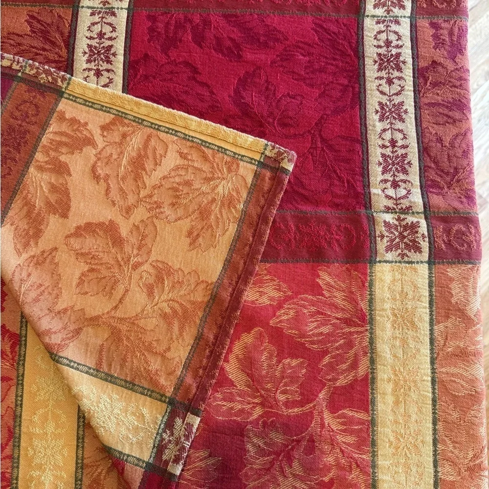 Maple Leaf Jacquard Harvest Tablecloth - Cotton Blend - Jewel Tones    57 X 102